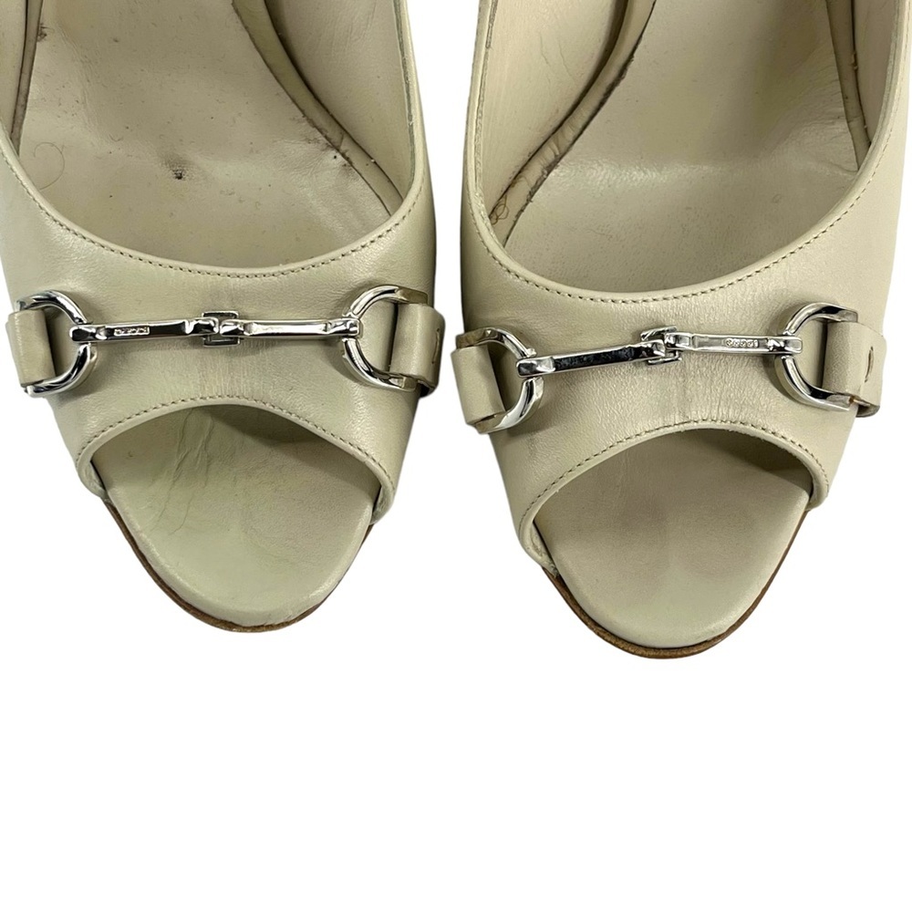 Gucci Womens Cream Colored Pump Open Toe High Heels Size 36.5 Tan color size 6 - Picture 9 of 10